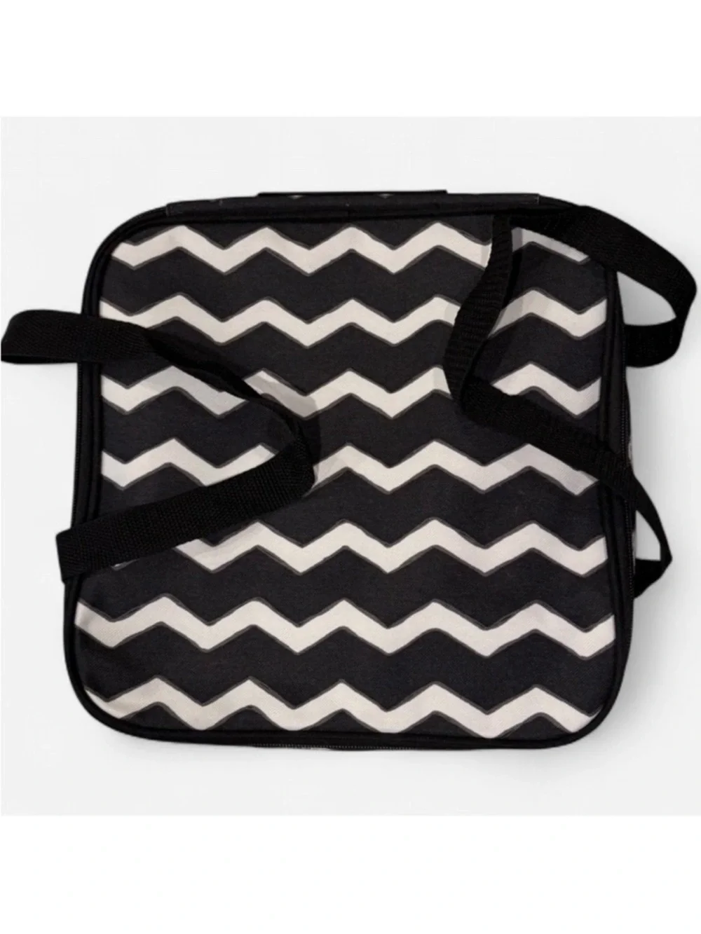 Thirty-One Black and White square Chevron Thermal tote 10”x10”x3”